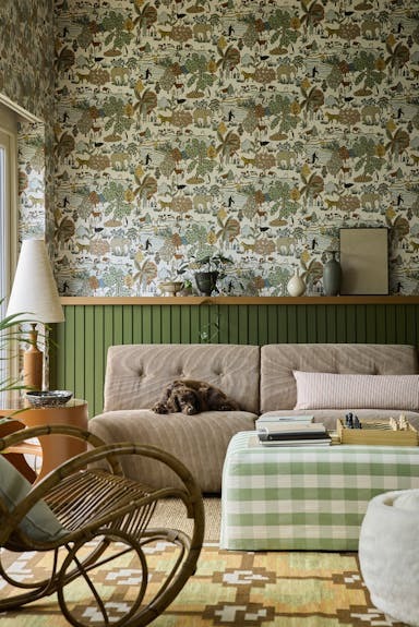 Botanisch behang met groene wand