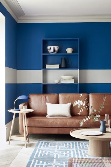 Kobalt strepen & cognac leer